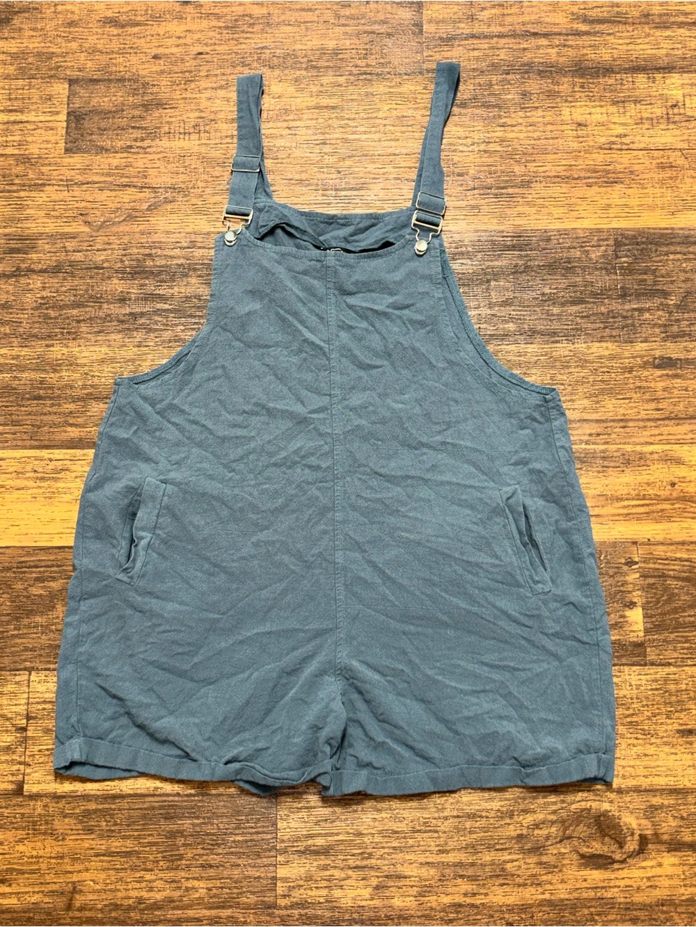 Casual Blue Grey Women's Linen-Blend Short Overalls